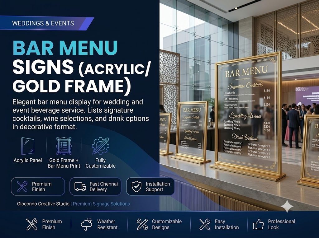 Bar Menu Signs (Acrylic/Gold Frame)