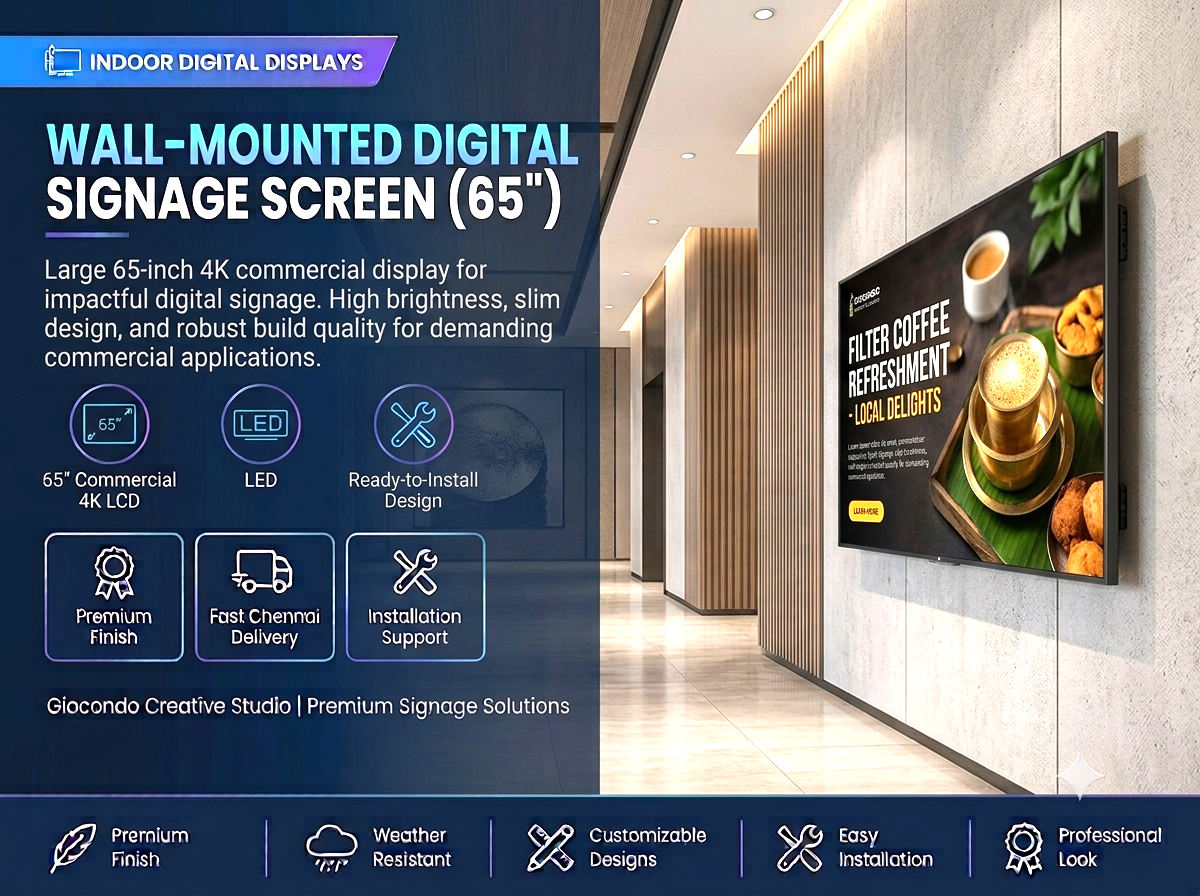 Wall-Mounted Digital Signage Screen (65")