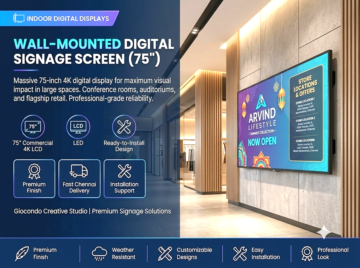 Wall-Mounted Digital Signage Screen (75")